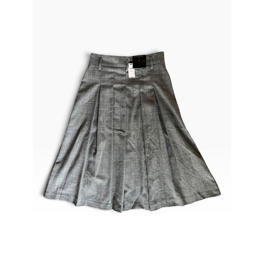 Banana Republic Grey Plaid Pleated Midi Skirt Size 4P Petite New With Tags
